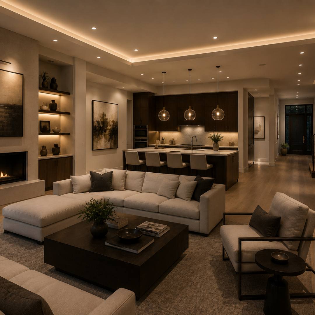 A home interior renovation with new lights